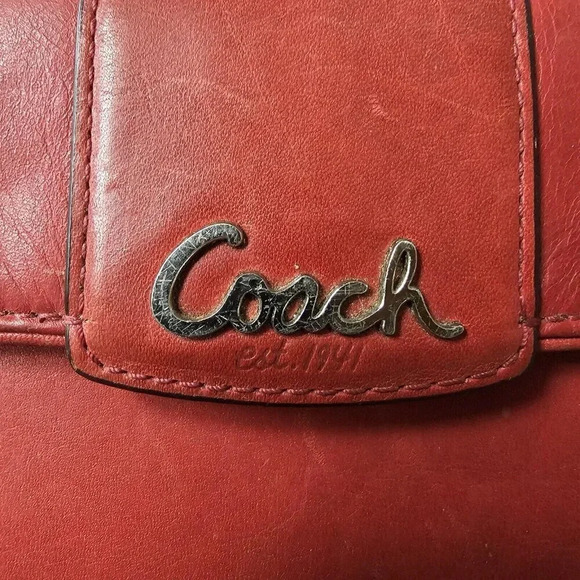 Coach Vintage Red Leather Trifold Checkbook Wallet Designer - Picture 7 of 14